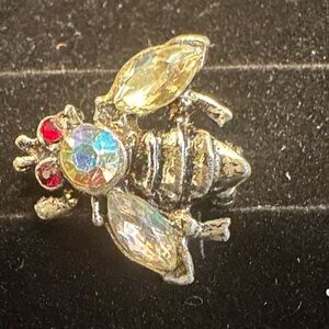 Silver Bee Brooch with Multicolor Gems